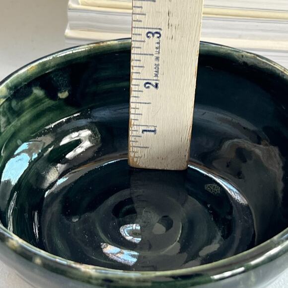 Studio Art Pottery Stoneware Bowl 6" Glossy Finish Dark Green Hand Thrown - Picture 6 of 8